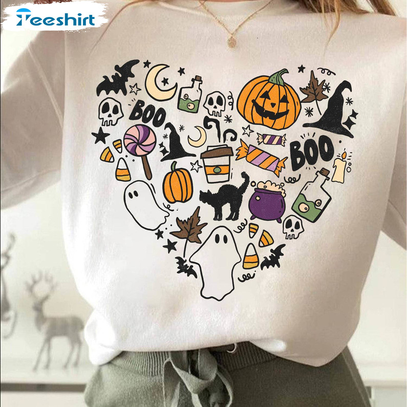 Love Halloween Doodles Shirt, Vintage Design Unisex T Shirt Crewneck