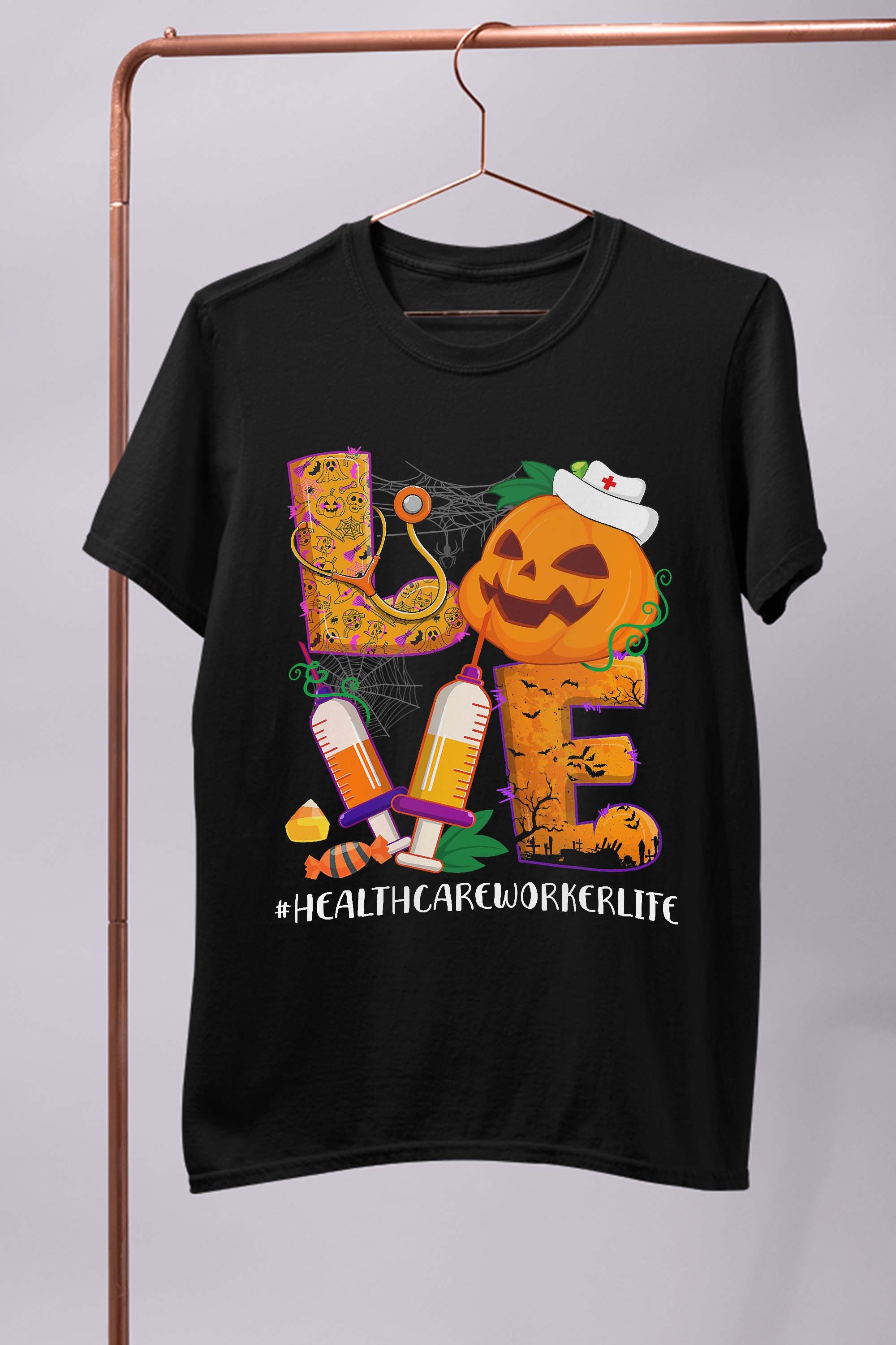 Love Healthcare Worker Nurse Life Halloween Costume Pumpkin T-Shirt