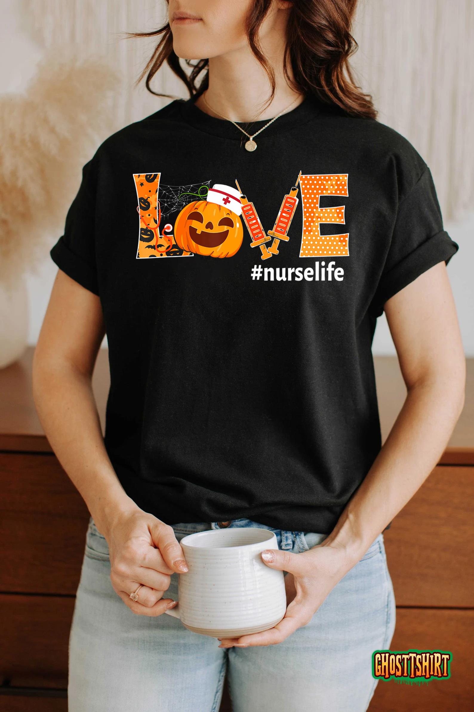 Love Nurse Pumpkin Fall Halloween Thanksgiving Women Men T-Shirt