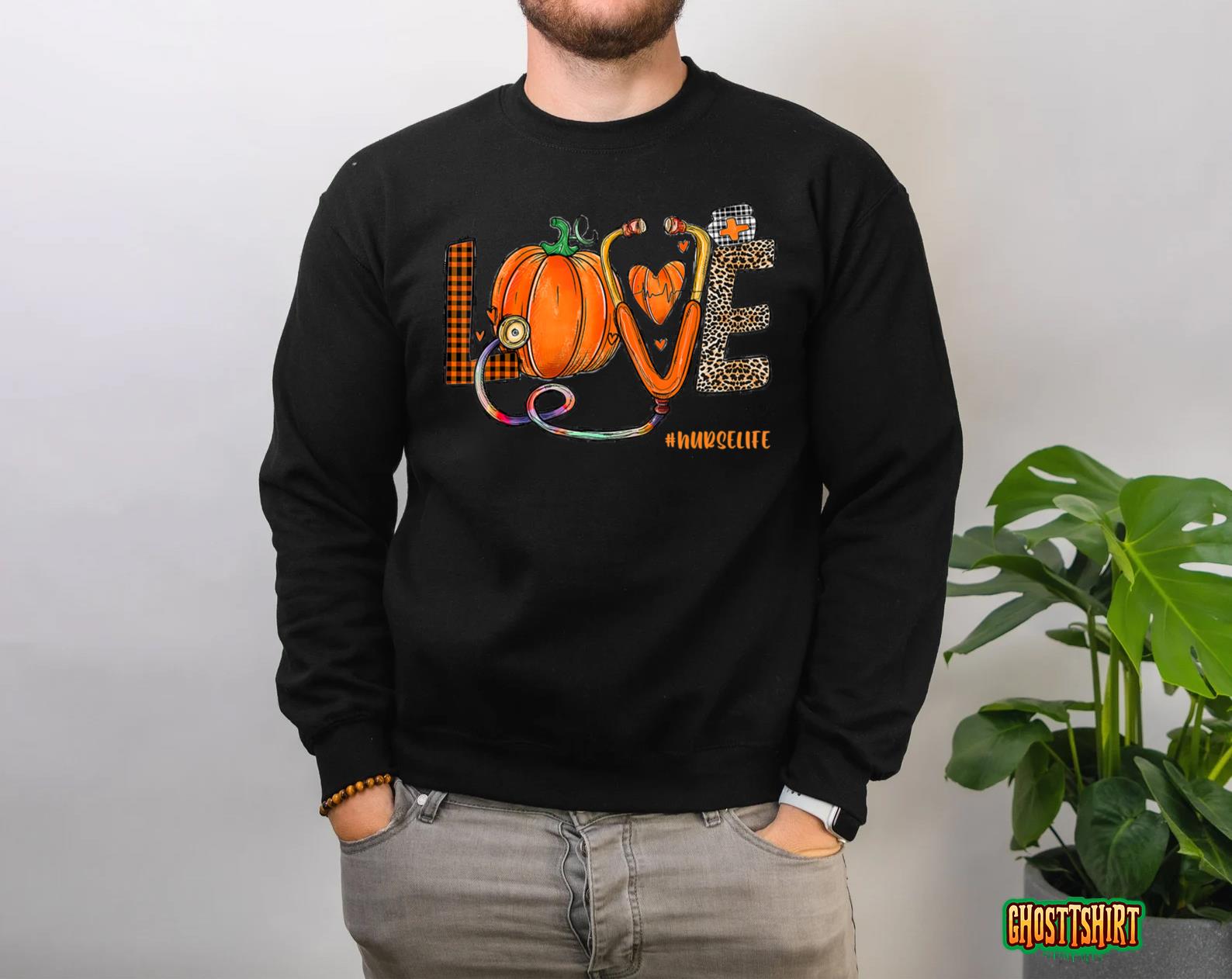 Love Nurse Pumpkin Leopard Fall Halloween Thanksgiving Women T-Shirt Love Nurse Pumpkin Leopard Fall Halloween Thanksgiving Women T-Shirt