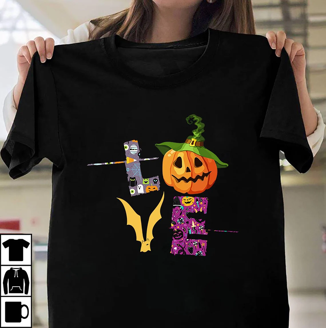 Love With Orange Pumpkin Design Halloween T-Shirt