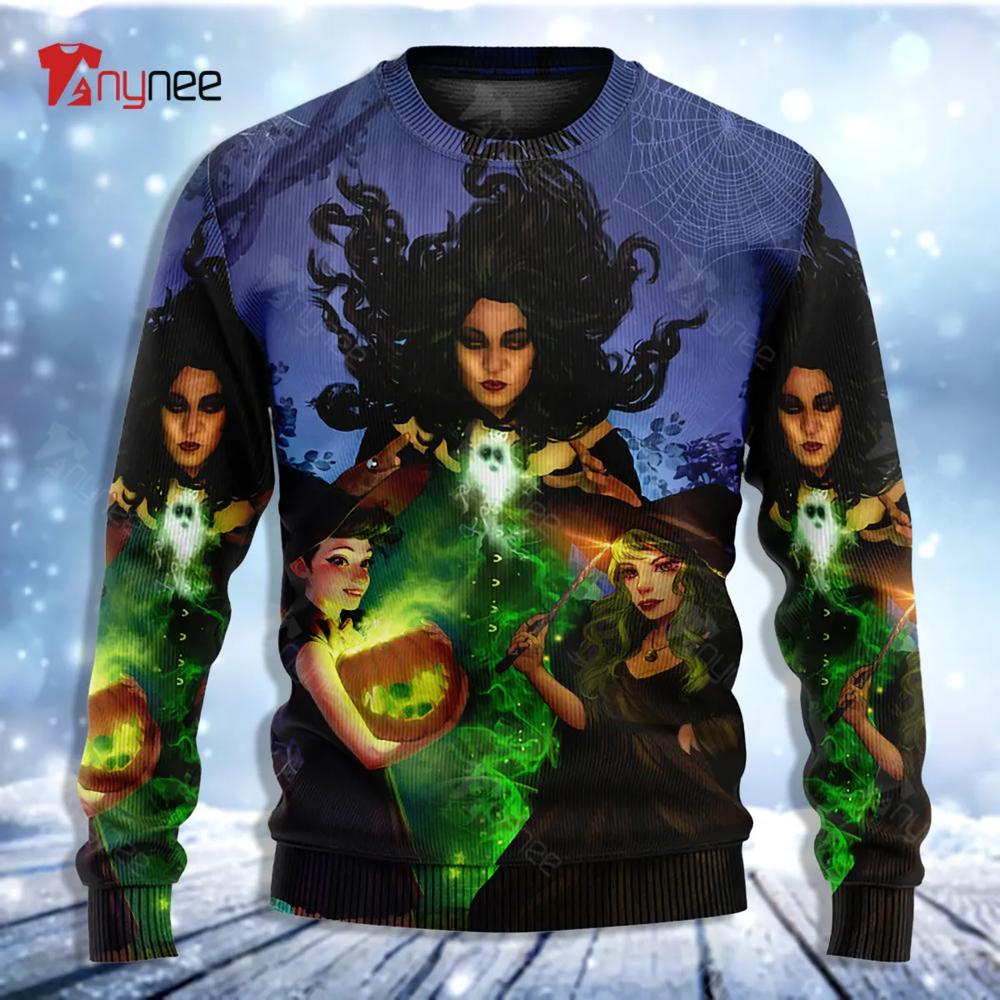 Magic Witch Ghost In The Dark Forest Arttyle Ugly Christmas Sweater- Best Christmas Gifts 2023