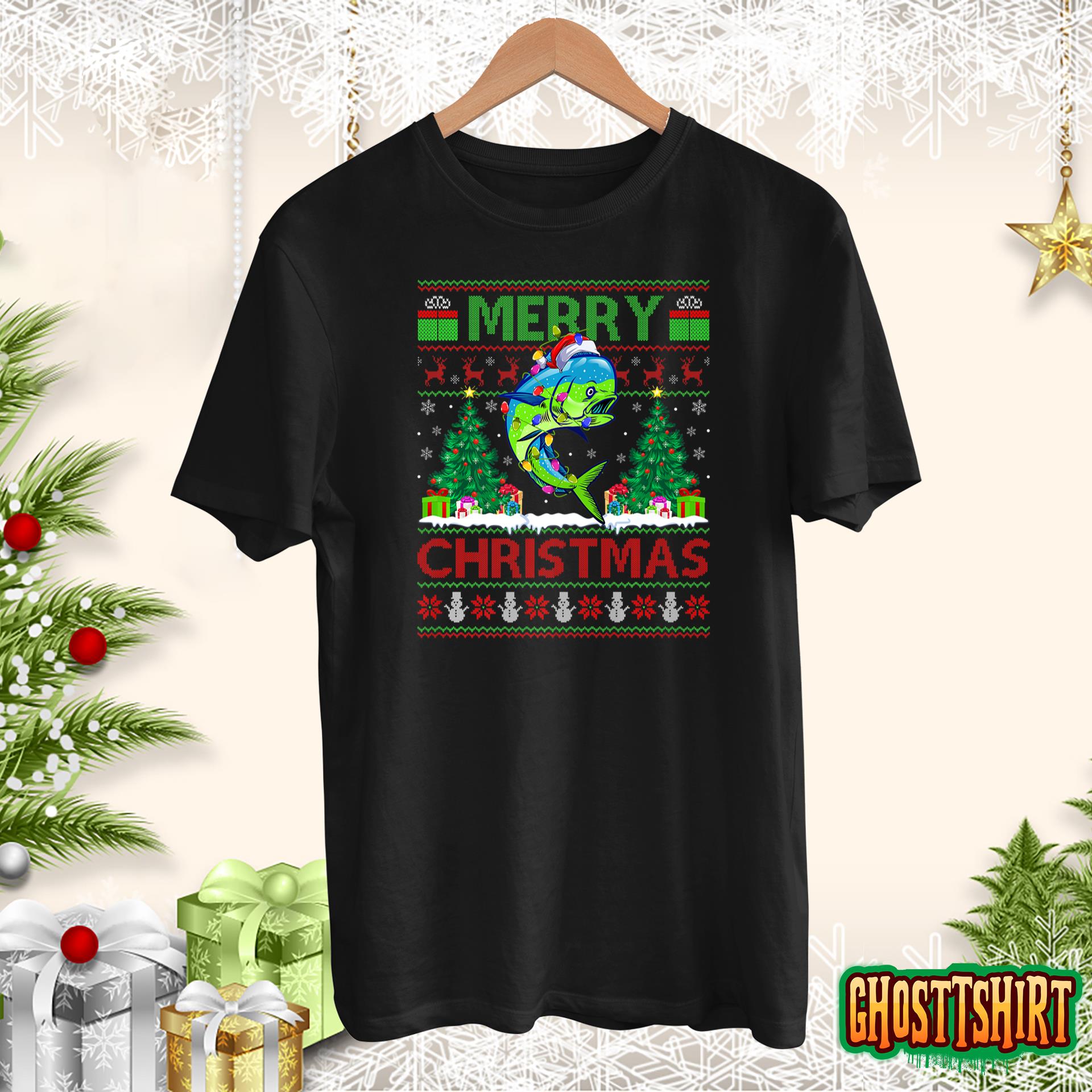 Mahi Mahi Fish Lover Xmas Tree Santa Mahi Mahi Christmas T-Shirt