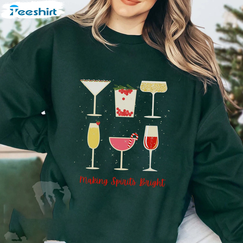 Making Spirits Bright Shirt, Christmas Wine Unisex Hoodie Long Sleeve