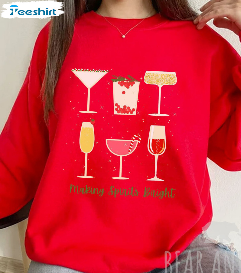 Making Spirits Bright Shirt, Christmas Wine Unisex Hoodie Long Sleeve