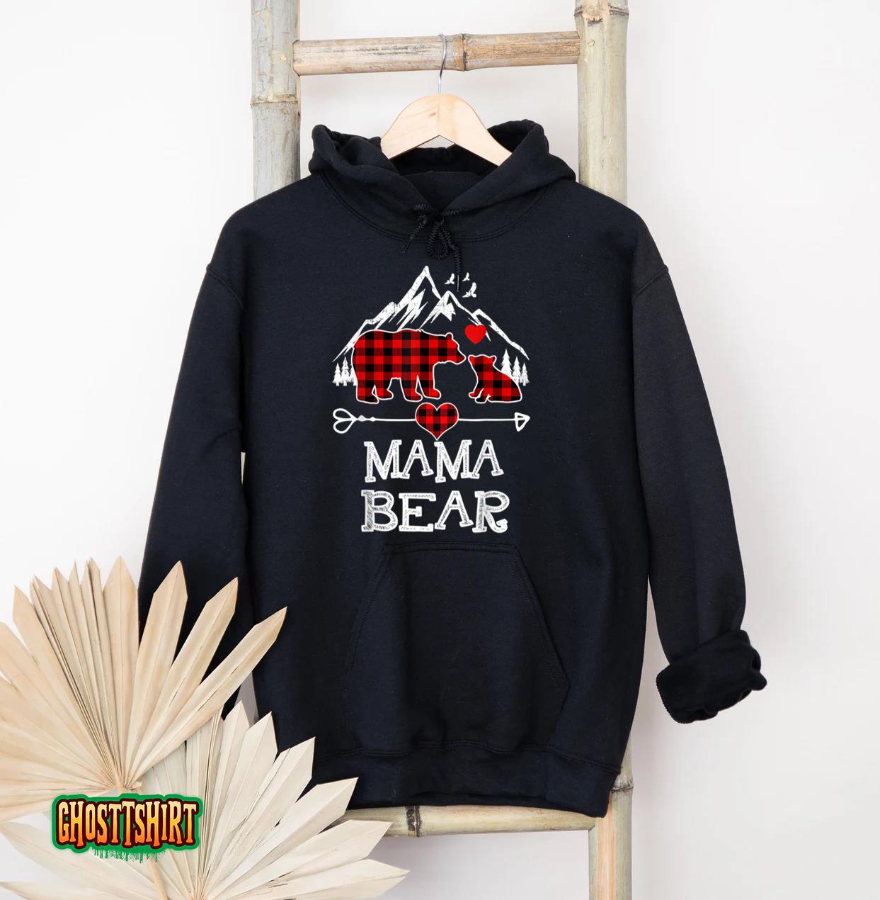 Mama Bear Christmas Pajama Red Plaid Buffalo Family Xmas Pullover Hoodie