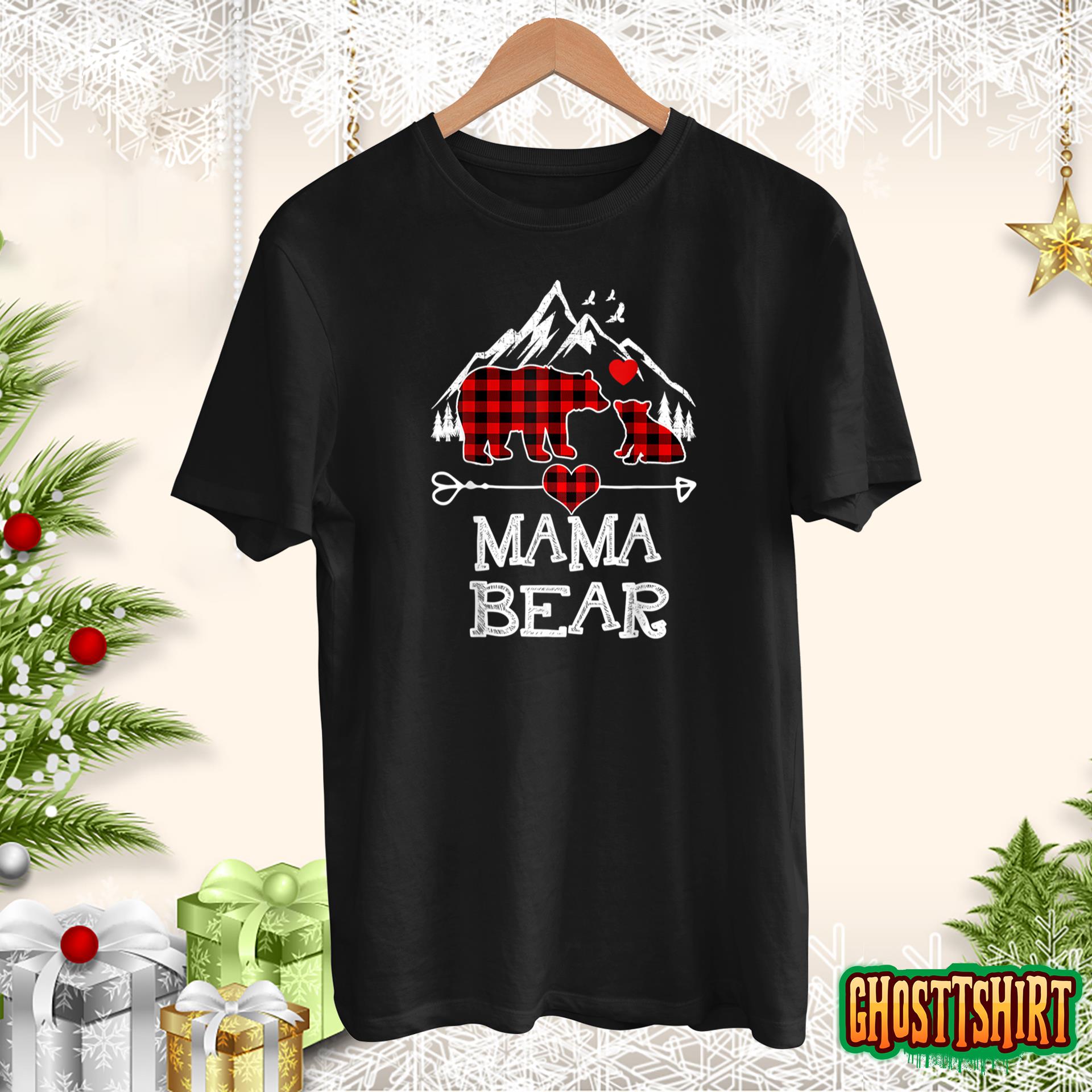 Mama Bear Christmas Pajama Red Plaid Buffalo Family Xmas Pullover Hoodie