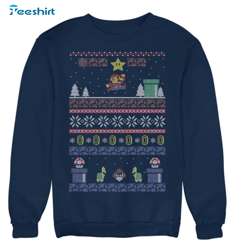 Mario Christmas Jumper Shirt, Fun Gaming Unisex Hoodie Crewneck