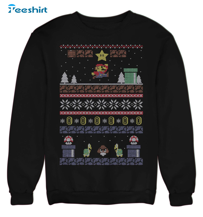 Mario Christmas Jumper Shirt, Fun Gaming Unisex Hoodie Crewneck