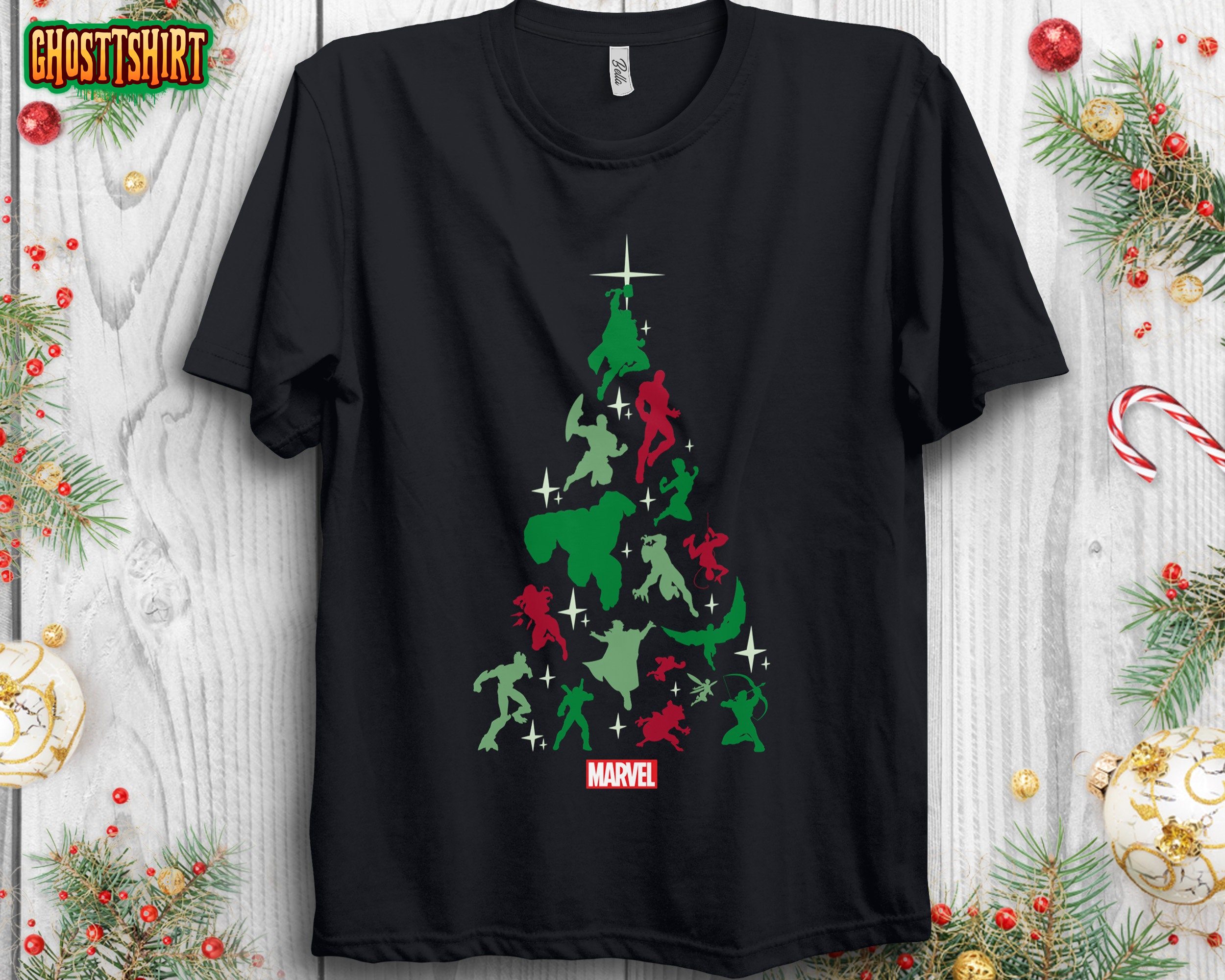 Marvel Avengers and Guardians of the Galaxy Christmas Tree Unisex T-Shirt