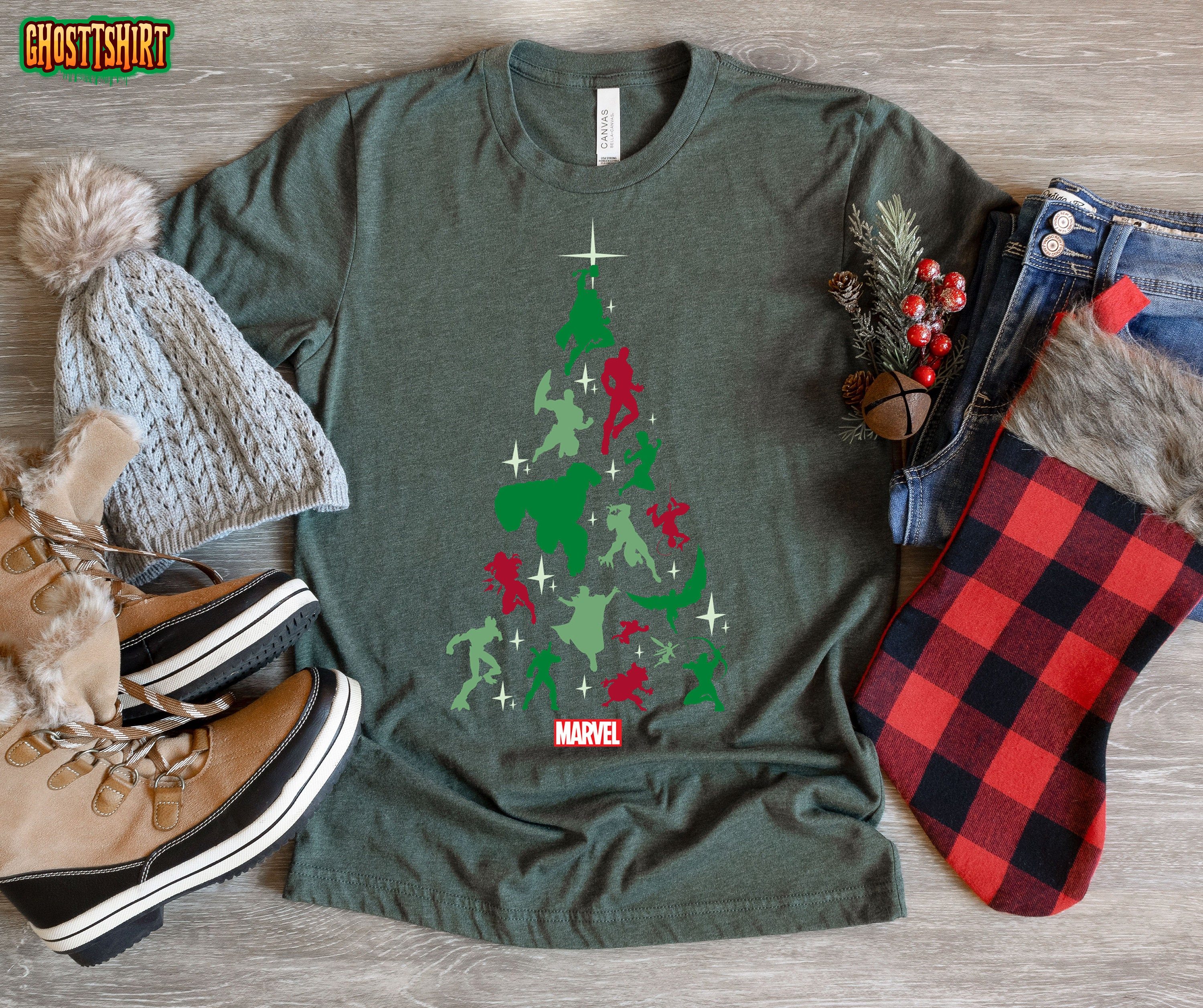 Marvel Avengers and Guardians of the Galaxy Christmas Tree Unisex T-Shirt