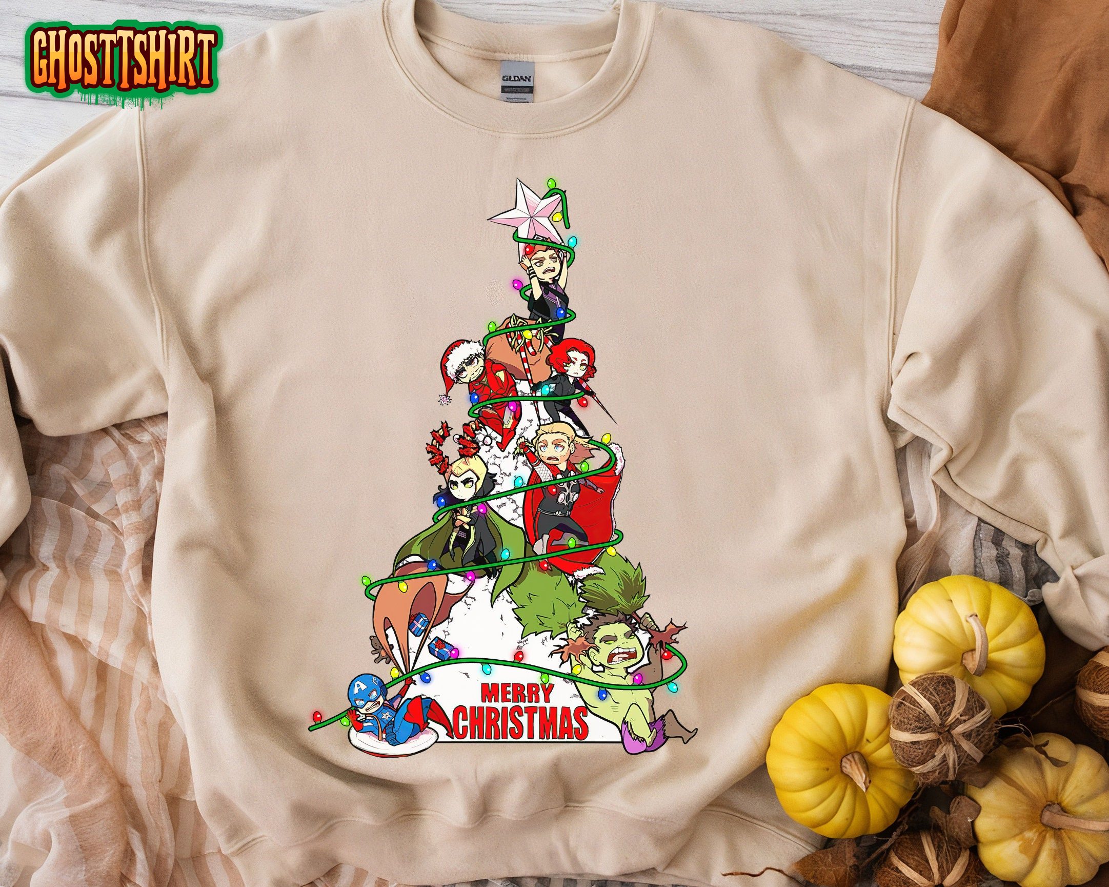 Marvel Avengers Christmas Tree Chibi Characters Unisex T-Shirt