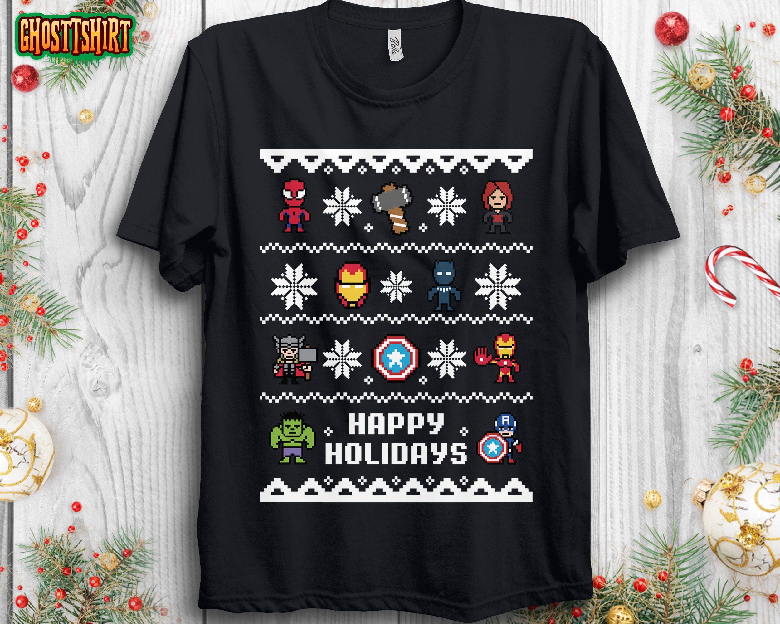 Marvel Avengers Ugly Christmas Sweater Happy Holidays Unisex T-Shirt