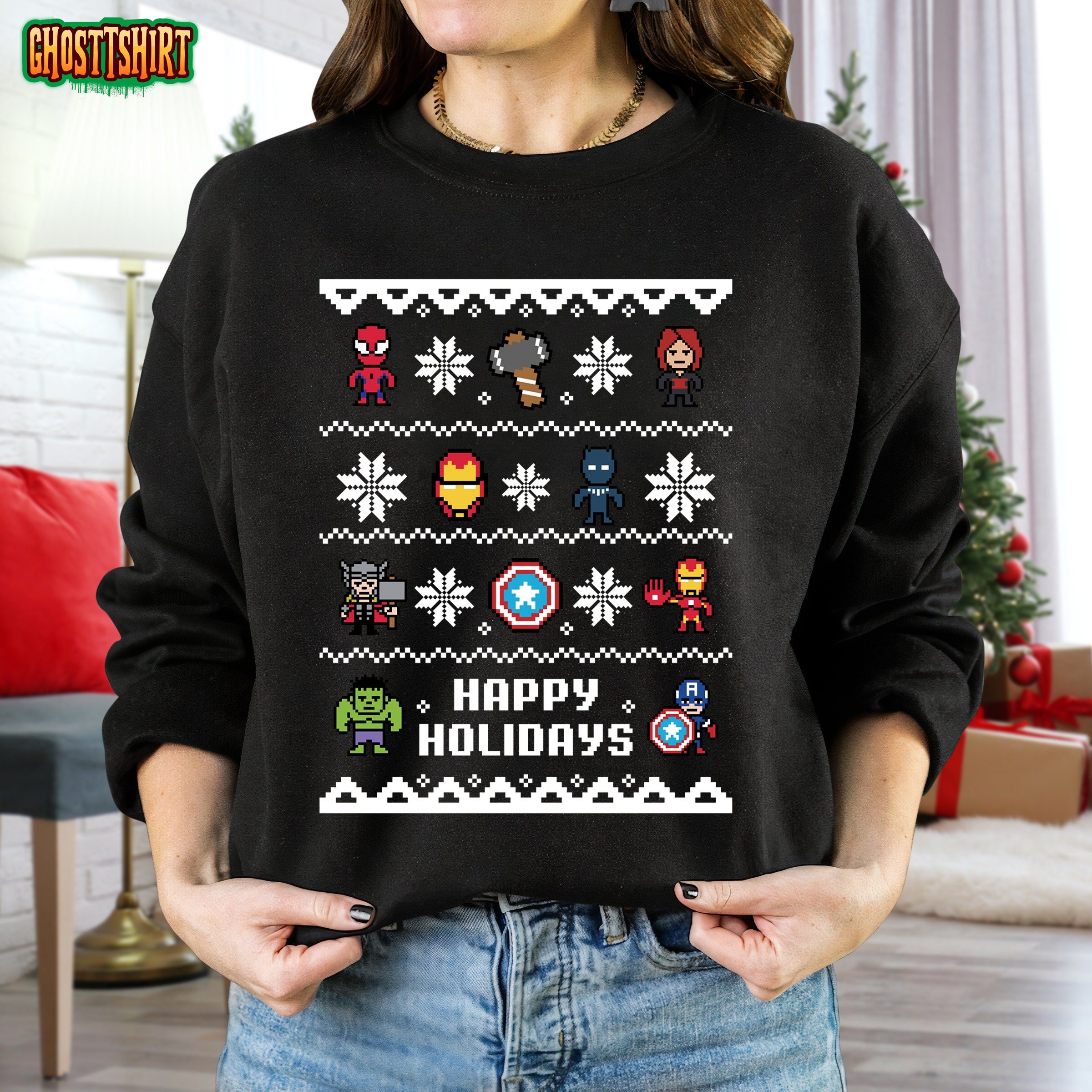 Marvel Avengers Ugly Christmas Sweater Happy Holidays Unisex T-Shirt