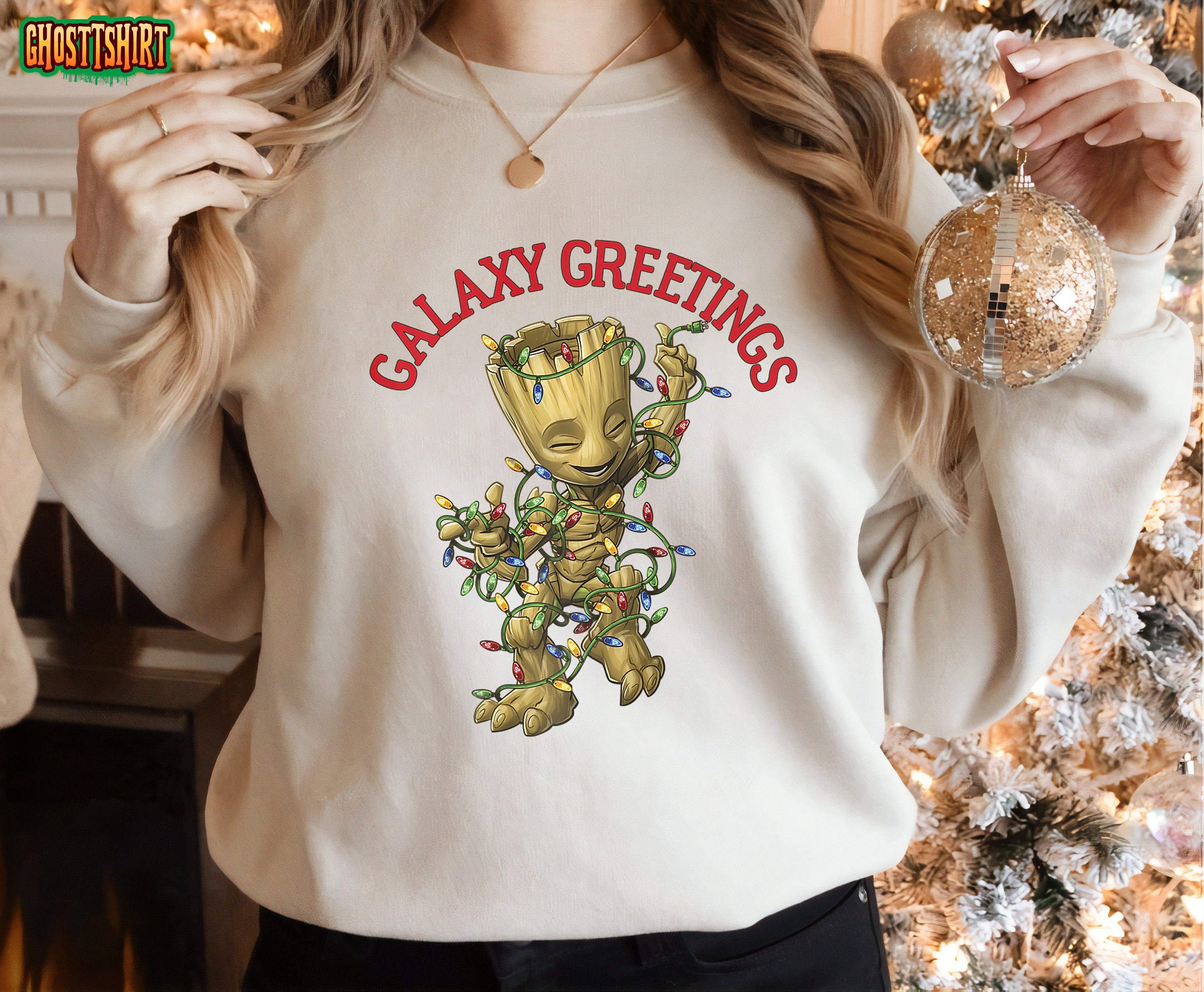 Marvel Christmas Groot Galaxy Greetings Unisex T-Shirt