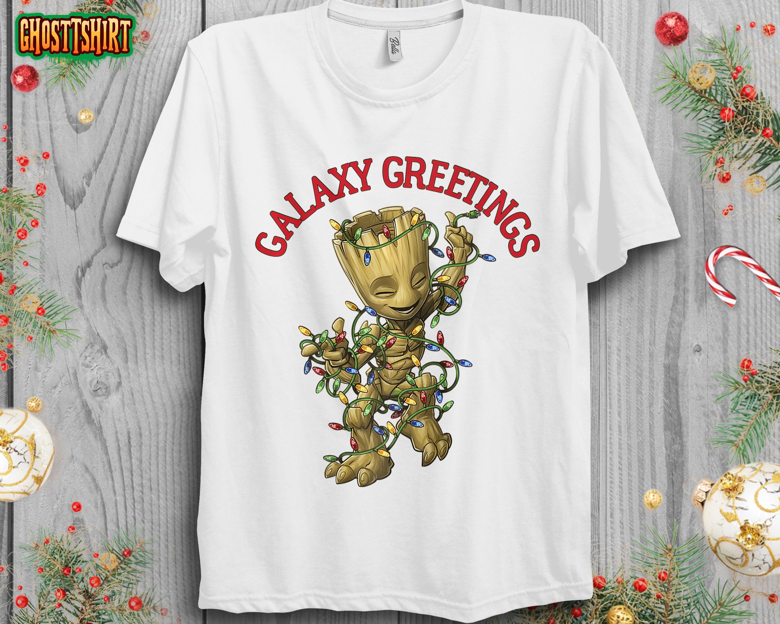 Marvel Christmas Groot Galaxy Greetings Unisex T-Shirt