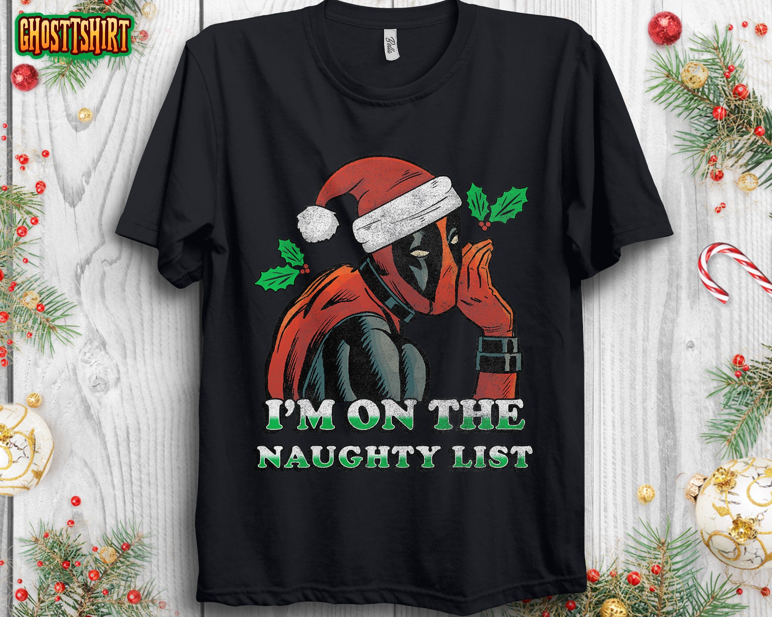 Marvel Deadpool Santa Secret Naughty List Christmas Unisex T-Shirt