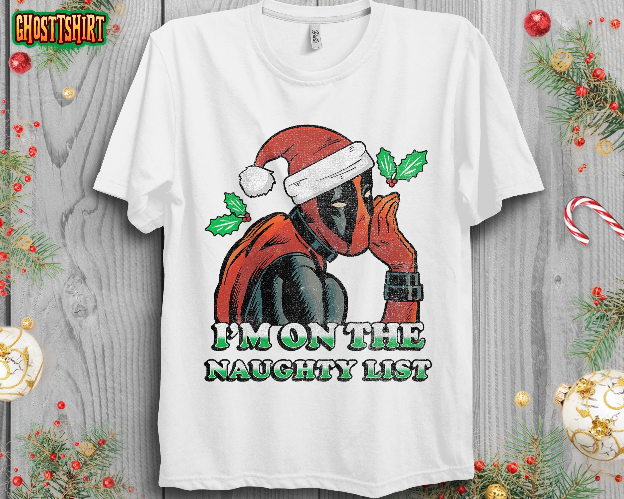 Marvel Deadpool Santa Secret Naughty List Christmas Unisex T-Shirt