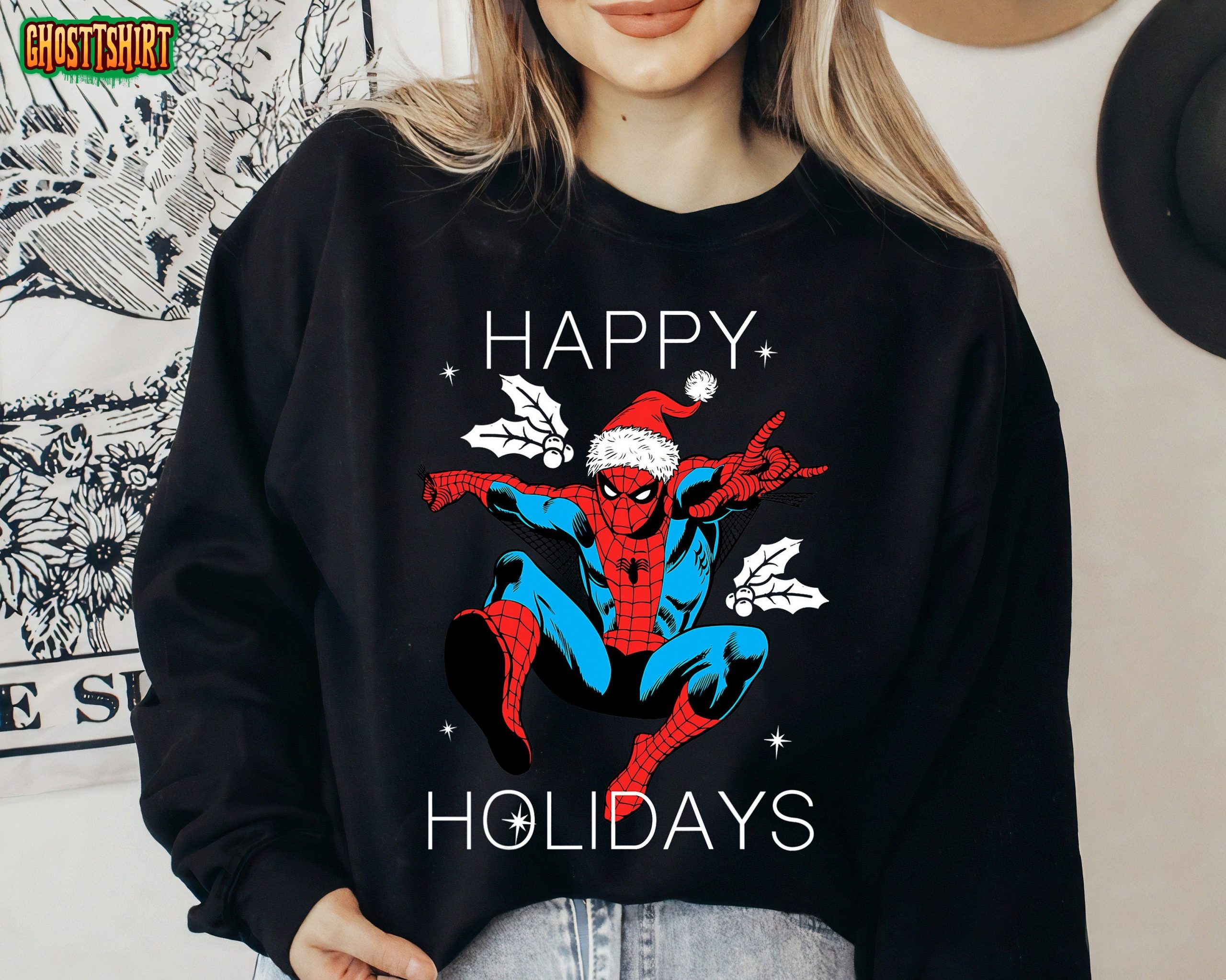 Marvel Spider-Man Happy Holidays Santa Christmas Sweatshirt