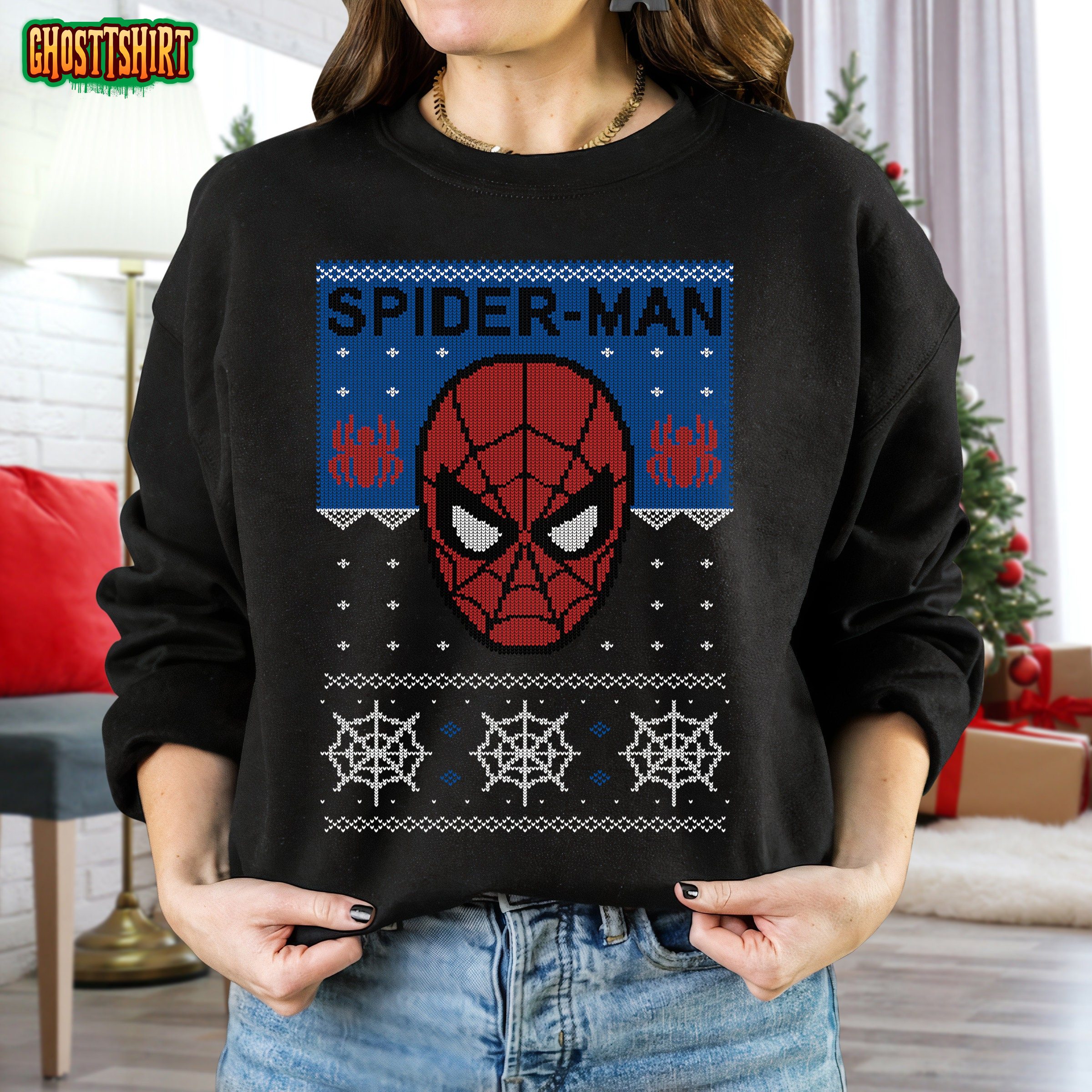 Marvel Spider-Man Mask Ugly Sweater Christmas Sweatshirt