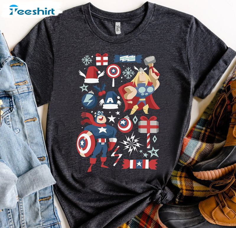 Marvel Thor Captain America Shirt, Superhero Christmas Short Sleeve Sweater