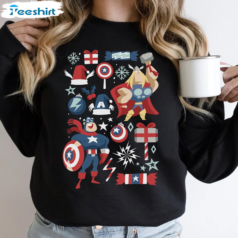 Marvel Thor Captain America Shirt, Superhero Christmas Short Sleeve Sweater