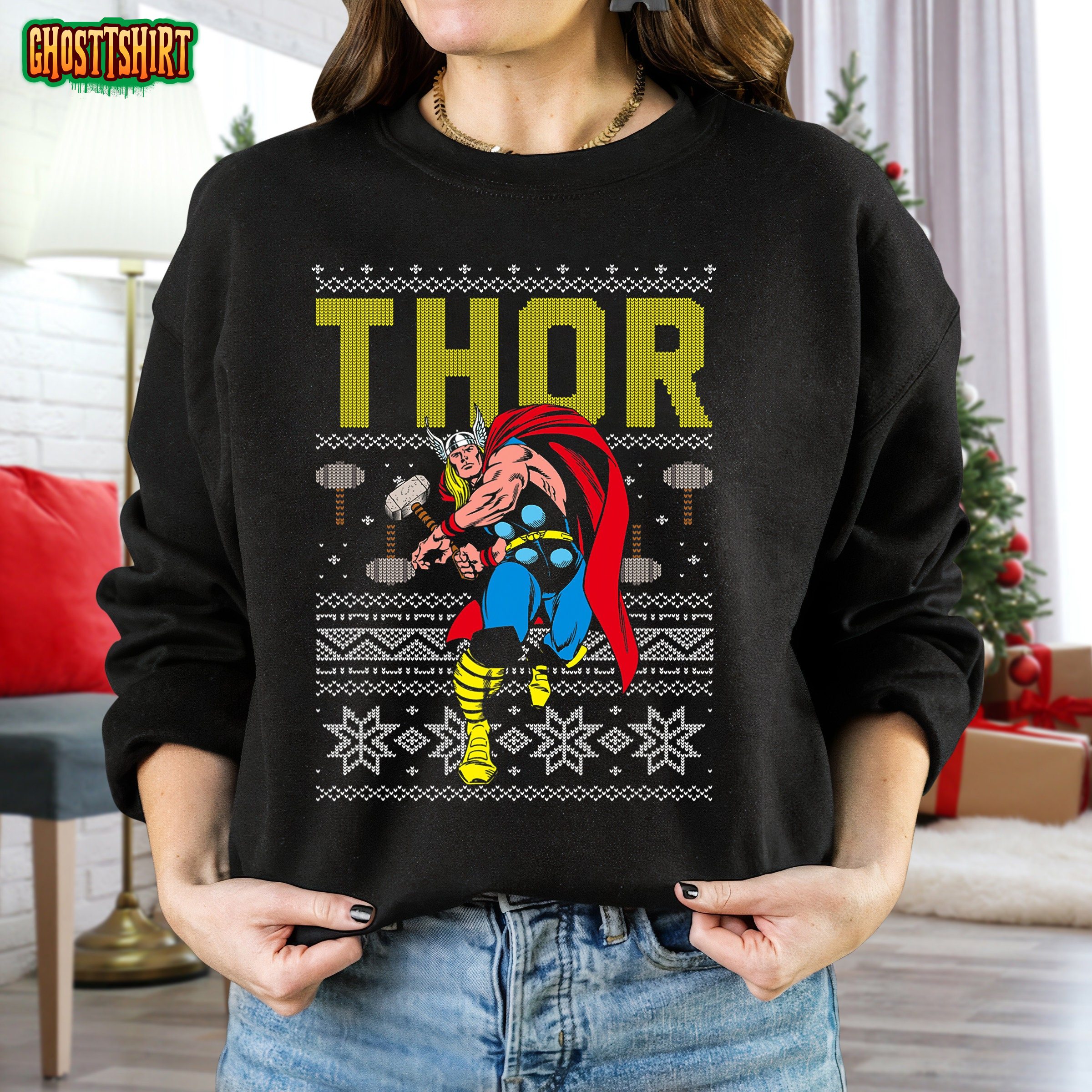 Marvel Thor Vintage Retro Ugly Sweater Christmas Sweatshirt