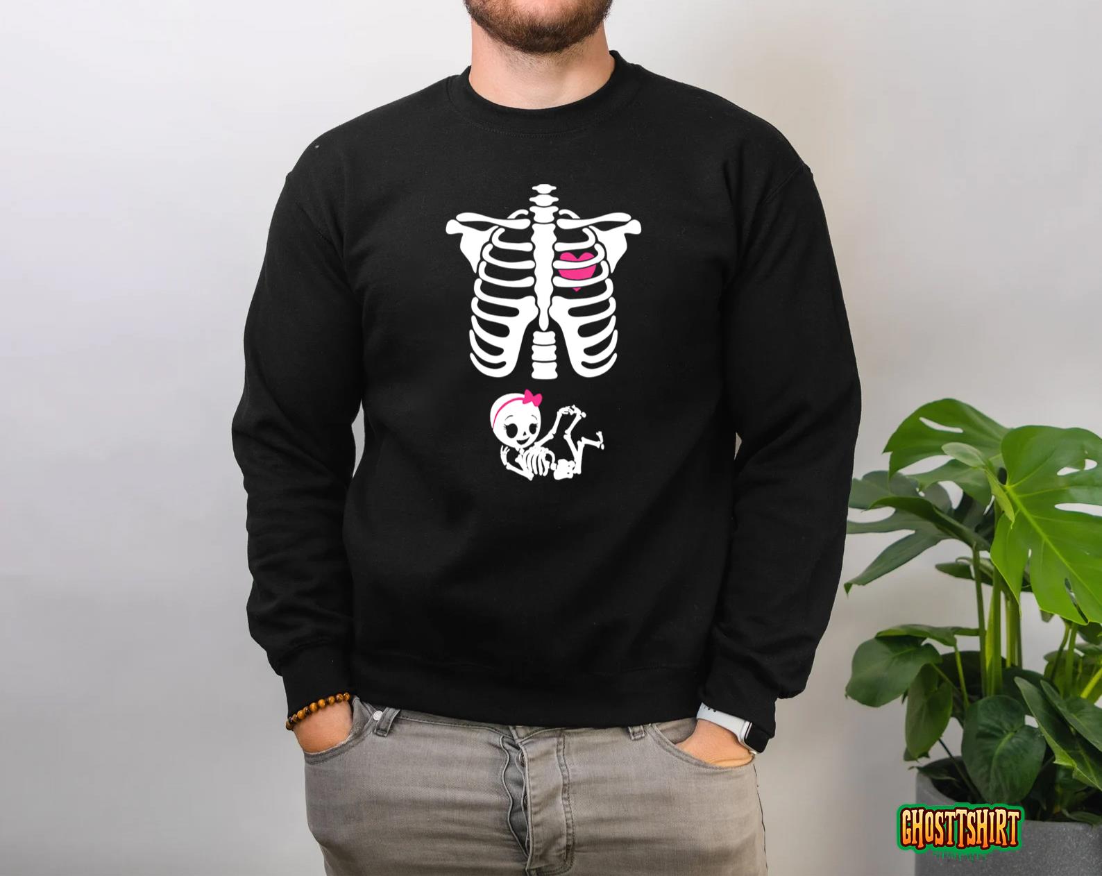 Maternity Baby Girl Skeleton Cute Halloween Pregnancy Bump Sweatshirt