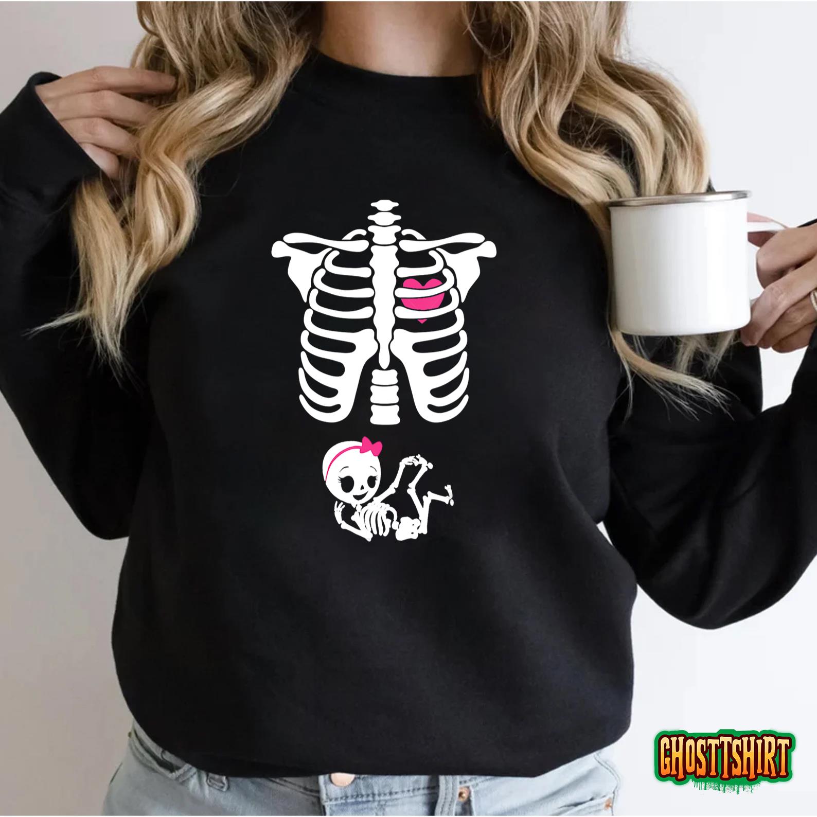 Maternity Baby Girl Skeleton Cute Halloween Pregnancy Bump Sweatshirt