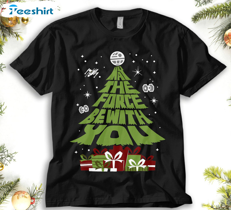 May The Force Be With You Christmas Shirt, Xmas Tree Tee Tops Short Sleeve