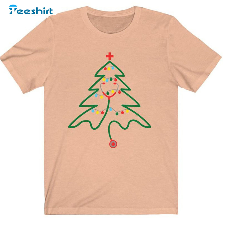 Medical Christmas Tree Shirt, Stethoscope Xmas Unisex Hoodie Short Sleeve