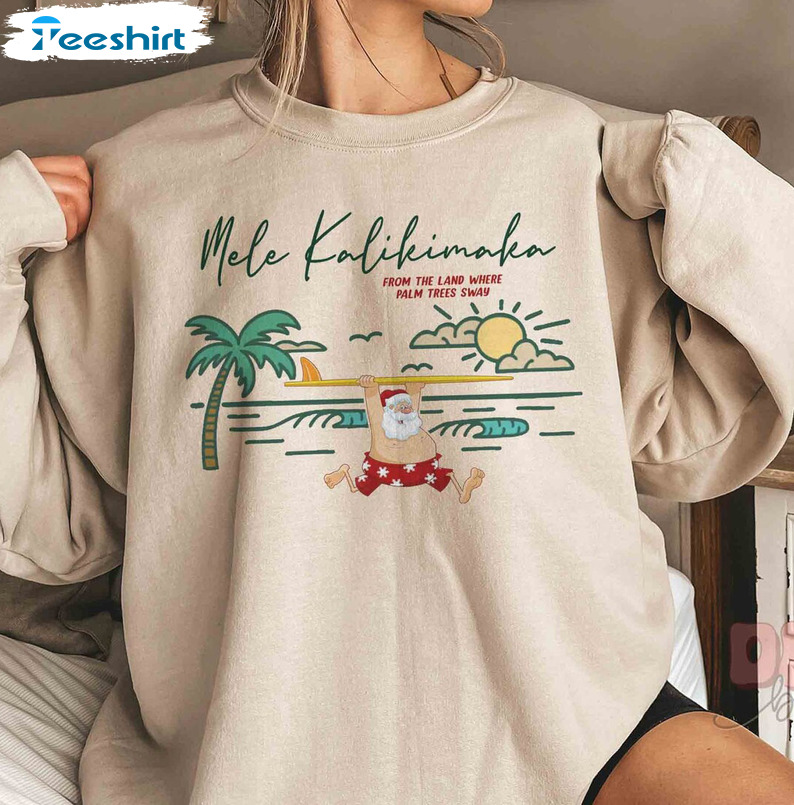 Mele Kalikimaka Hawaii Shirt, Surfing Santa Christmas Tee Tops Short Sleeve