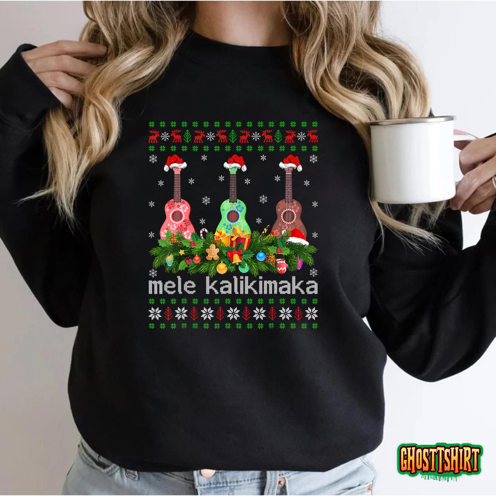 Mele Kalikimaka Ukulele Guitar Gift Ugly Ukulele Christmas Sweatshirt