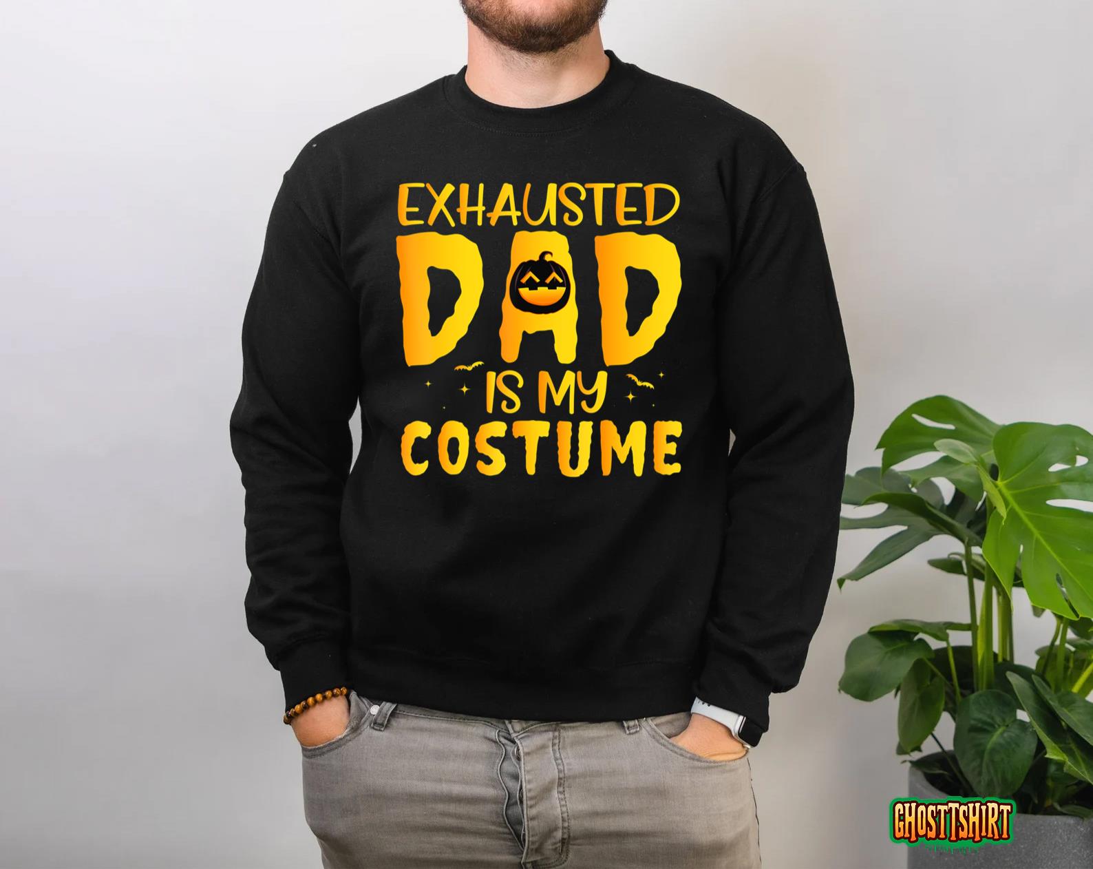 Mens Exhausted Dad Is My Costume Funny Halloween T-Shirt