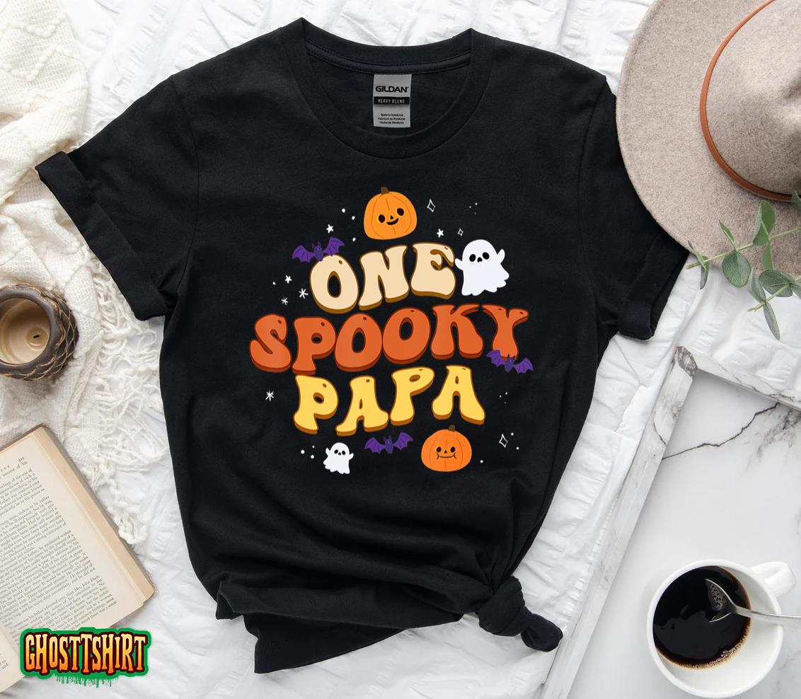 Mens One Spooky Papa Boo Halloween Cute Family Matching Group T-Shirt