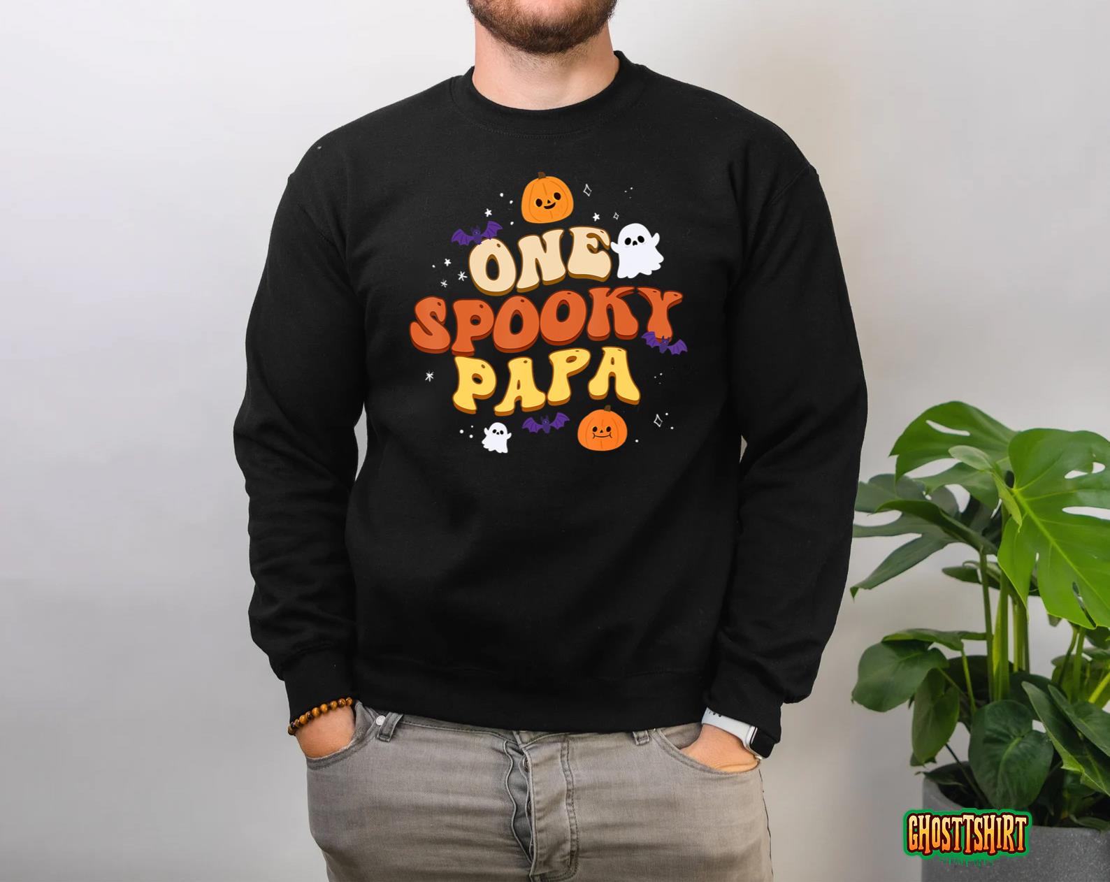 Mens One Spooky Papa Boo Halloween Cute Family Matching Group T-Shirt