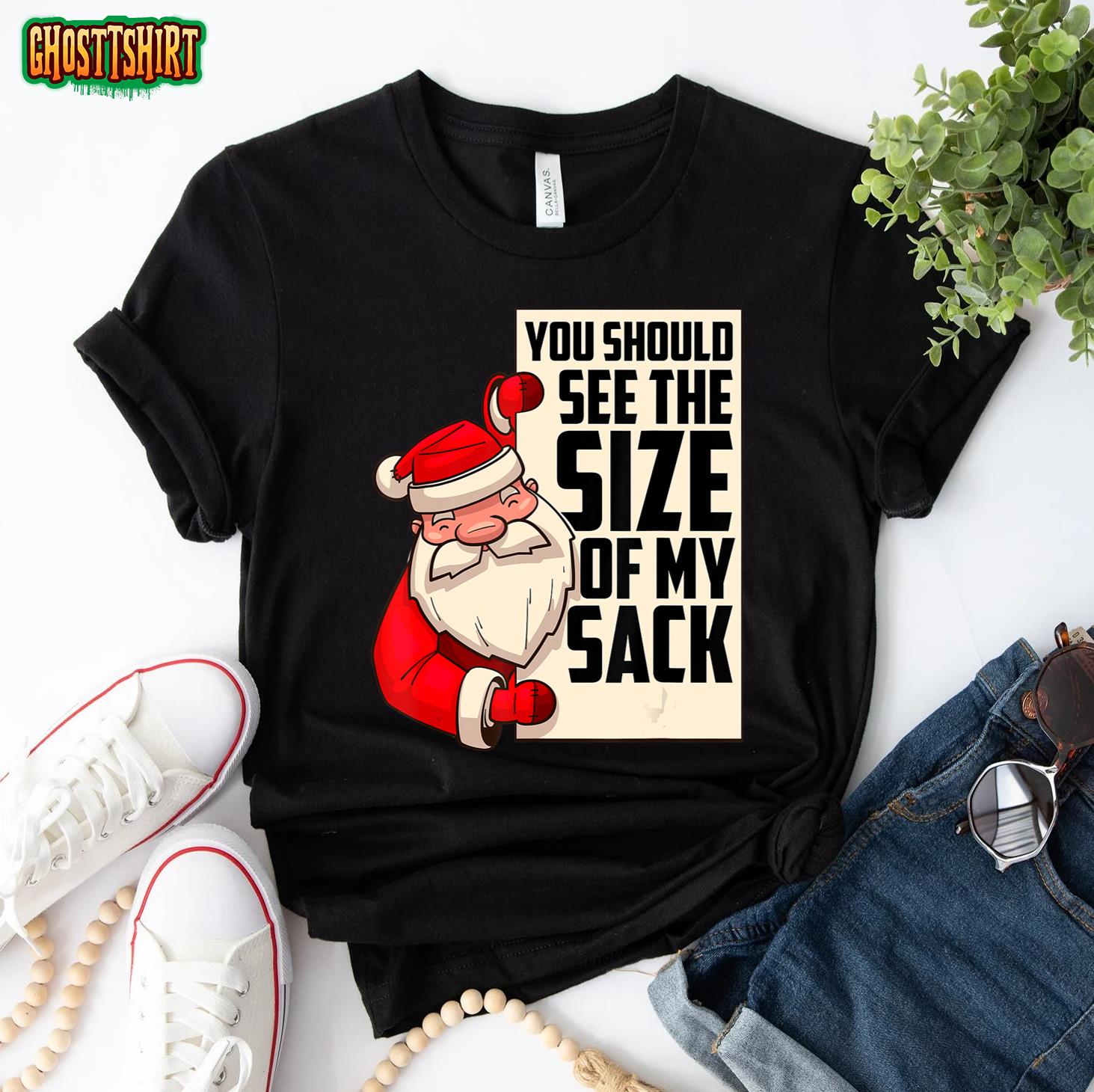 Mens You Should See The Size Of My Sack Funny Santa Christmas T-Shirt