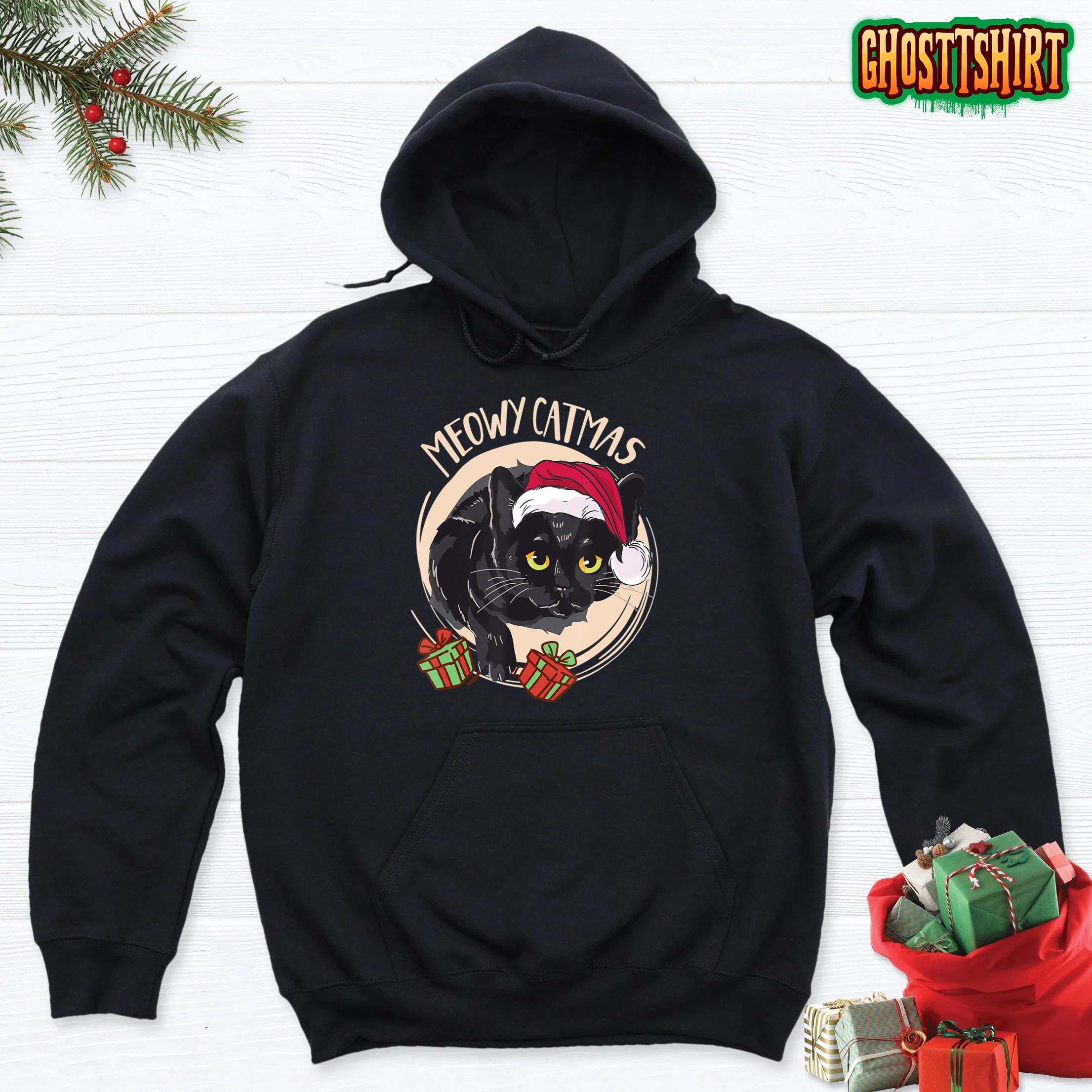 Meowy Catmas Merry Catmas Black Cat Christmas Funny Xmas Hoodie