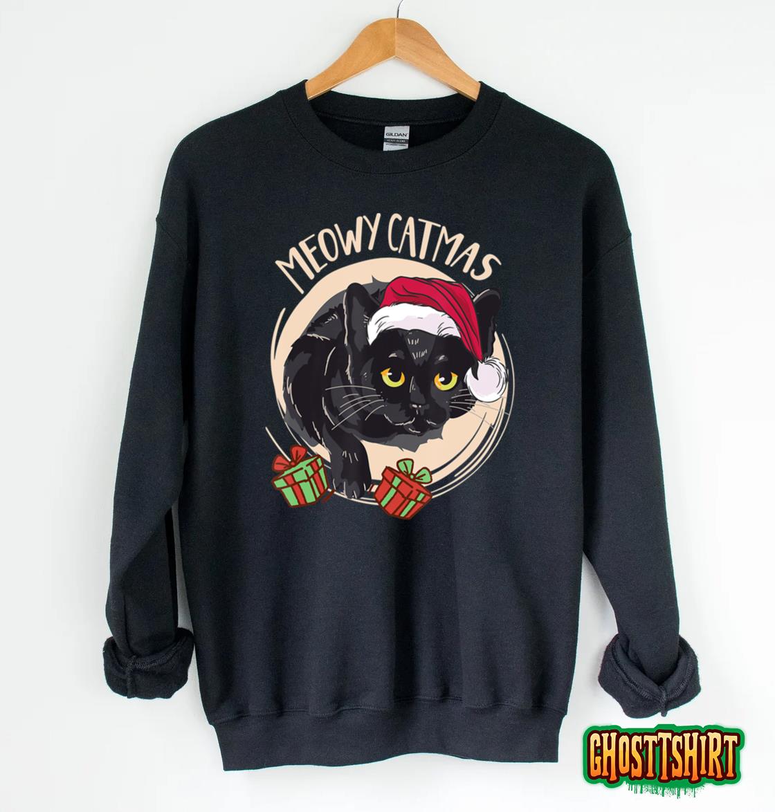 Meowy Catmas Merry Catmas Black Cat Christmas Funny Xmas Hoodie