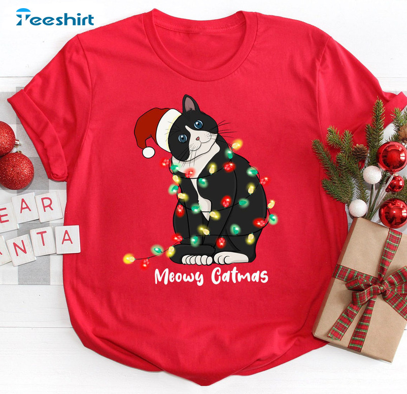 Meowy Catmas Shirt, Christmas Cute Cat Sweatshirt Unisex Hoodie