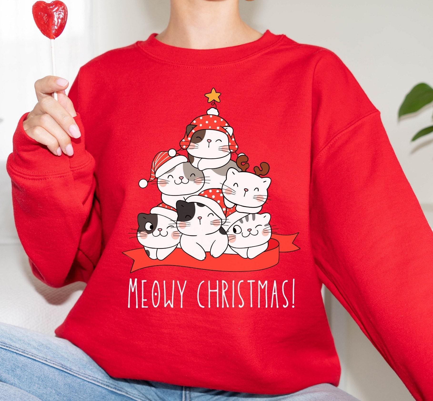 Meowy Christmas Cat Christmas Sweatshirt