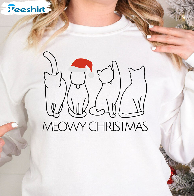 Meowy Christmas Shirt – Christmas Cat Funny Unisex Hoodie Short Sleeve