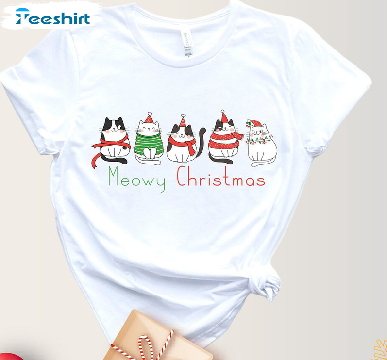 Meowy Christmas Shirt – Cute Xmas Cat Long Sleeve Tee Tops