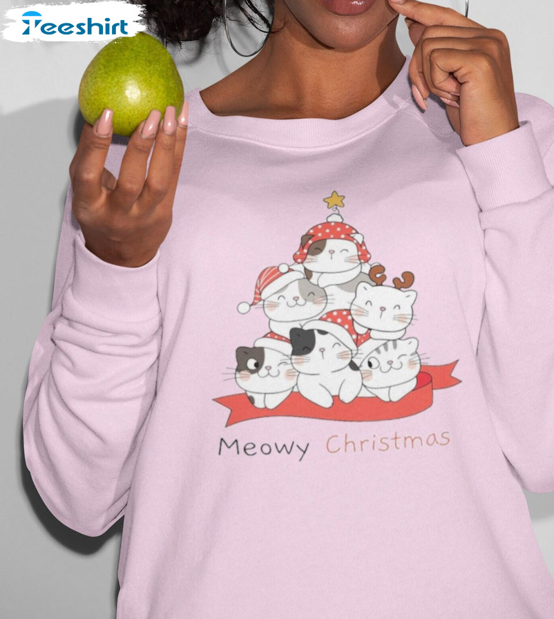 Meowy Christmas Shirt – Funny Christmas Cat Tree Unisex Hoodie Crewneck