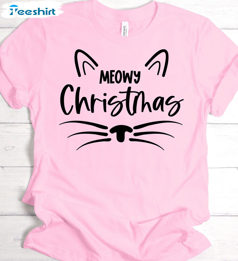 Meowy Christmas Shirt – Vintage Christmas Design Sweatshirt Short Sleeve