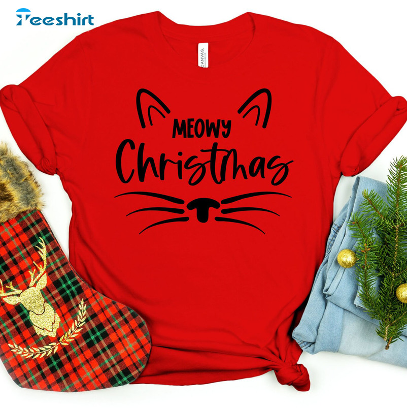 Meowy Christmas Shirt – Vintage Christmas Design Sweatshirt Short Sleeve