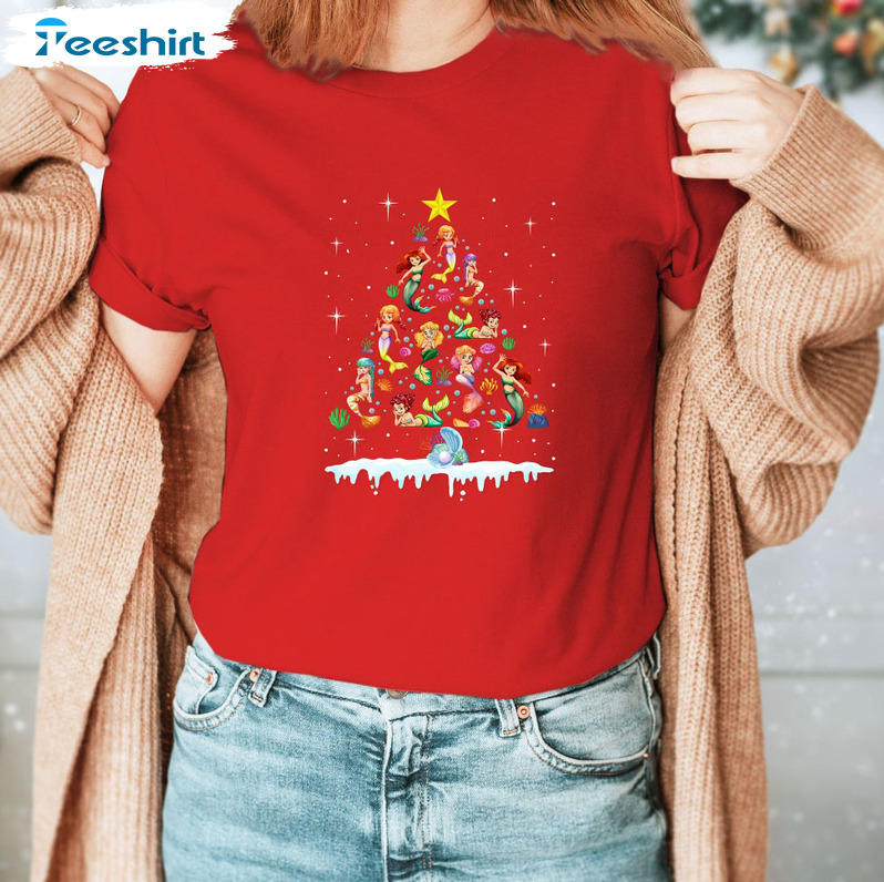 Mermaid Christmas Tree Shirt, Mermaid Lovers Unisex Hoodie Crewneck