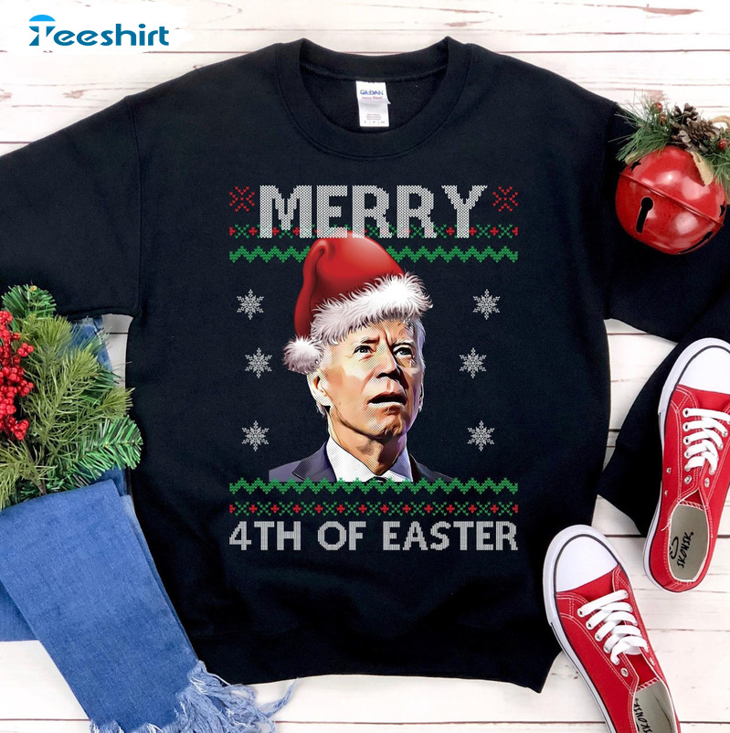 Merry 4th Of Easter Shirt, Funny Biden Christmas Short Sleeve Sweater