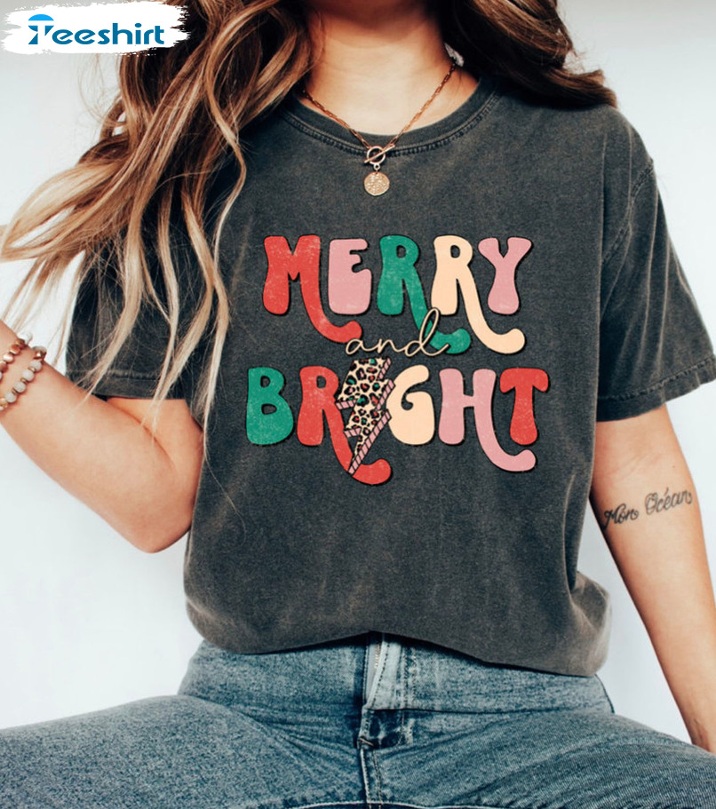 Merry And Bright Christmas Shirt, Christmas Vintage Crewneck Short Sleeve