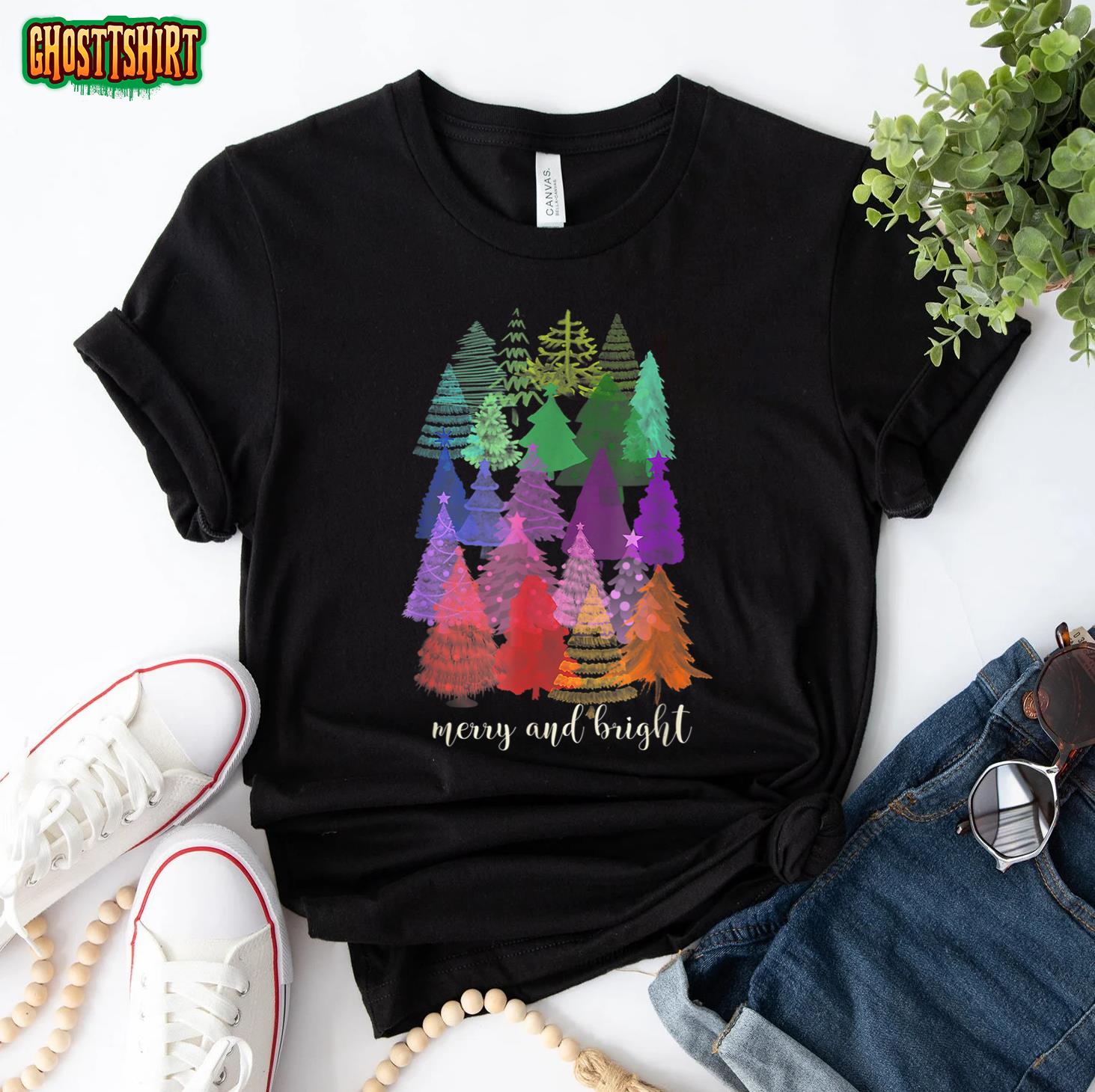 Merry and Bright Christmas Tree Gift Men Women T-Shirt